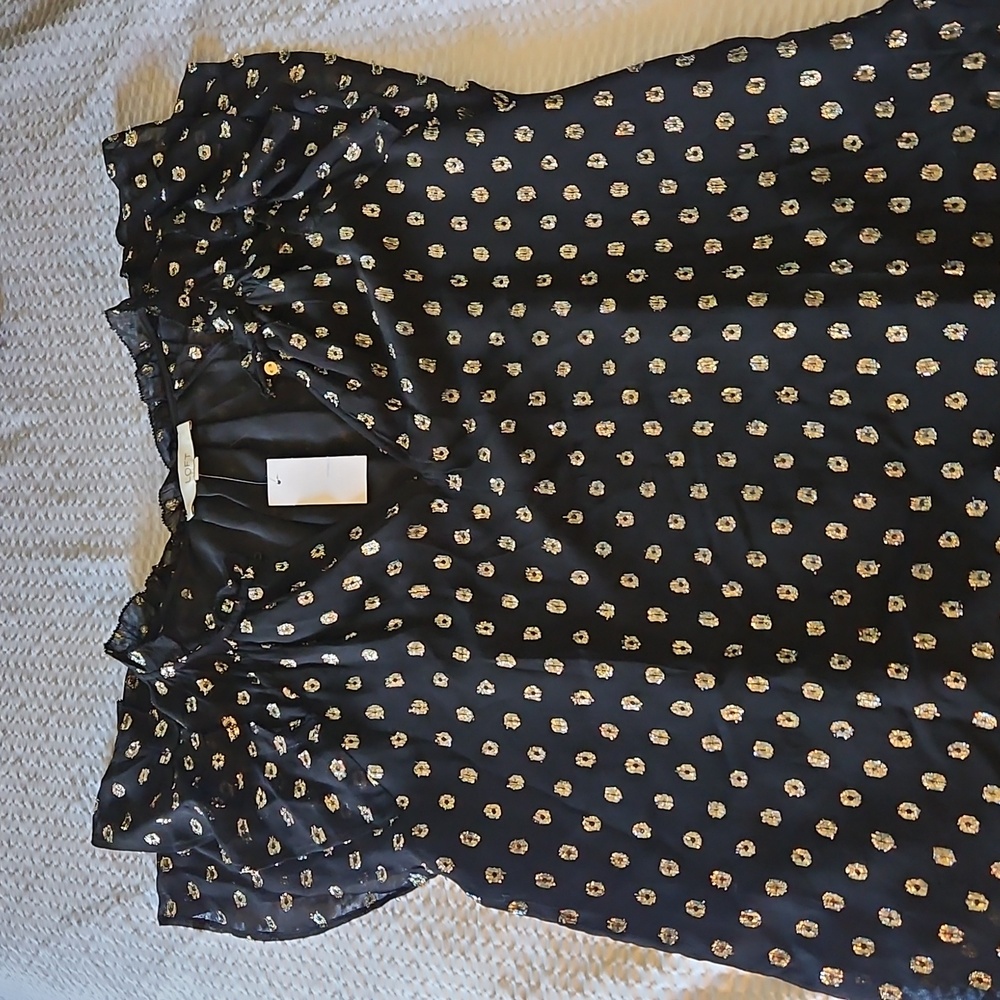 LOFT Black Blouse with Gold Accents